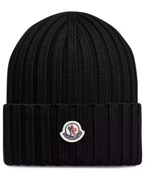 Moncler Logo-Embroidered Wool Beanie - Black