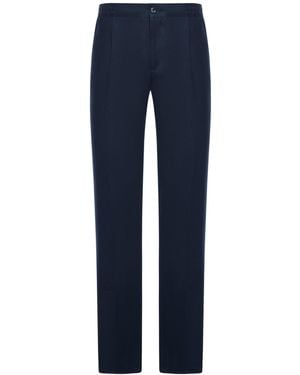 Kiton Straight Fit Linen Trousers With Elastic Waist - Blue
