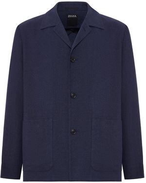 ZEGNA Wool And Linen Mix Jacket With Patched Pockets - Blue