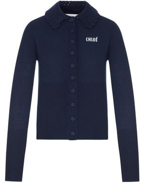 Chloé Fitted Logo Cardigan - Blue