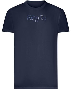 Fendi Cotton T-Shirt With Front Logo - Blue