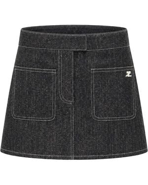 Courreges Two-Pocket Denim Tweed Miniskirt - Black