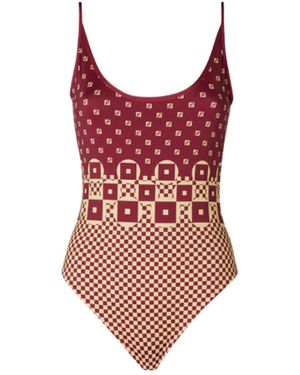 Fendi Costume intero in lycra con stampa micro patchwork - Rosso