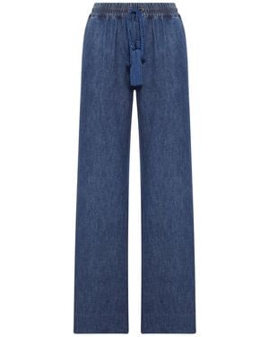 Valentino Garavani Wide Leg Chambray Trousers - Blue