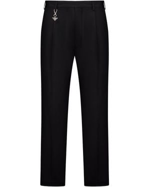 Prada Cotton Trousers With Enamelled Metal Triangle Logo - Black