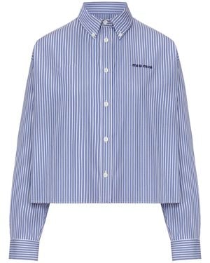 Miu Miu Cropped Striped Cotton Shirt - Blue