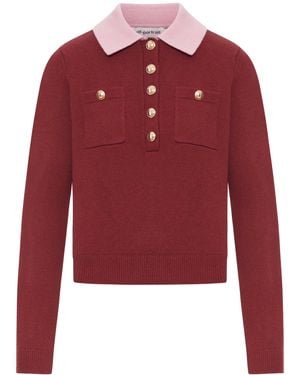 Self-Portrait Maglia con colletto classico a contrasto - Rosso