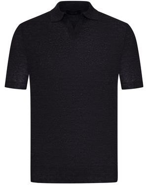 Nome G Short-Sleeved Linen Polo Shirt - Black