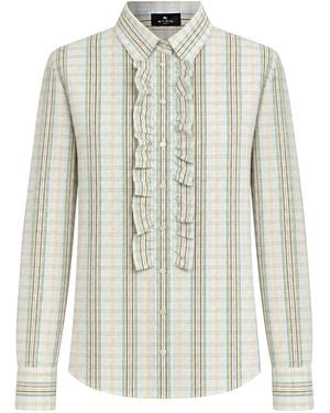 Etro Cotton Shirt With Bib And Check Pattern - White