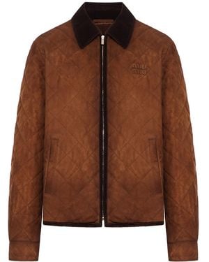 Miu Miu Suede Jacket With Velvet Collar - Brown