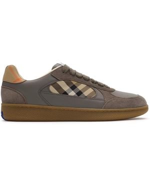 Burberry Terrace Sneaker In Leather, Suede And Check - Brown