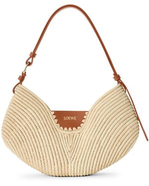 Loewe Borsa loewe swing media in rafia e pelle di vitello - Bianco