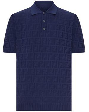 Fendi Dark Tricot Cotton Polo Shirt - Blue