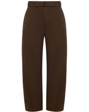 Lemaire Cotton Trousers With Braided Belt - Brown