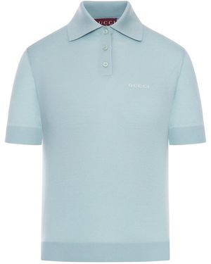 Gucci Wool And Silk Knitted Polo Shirt - Blue