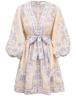 Zimmermann Indra Plunge Short Linen Dress - Natural