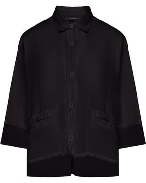 Transit 3/4 Sleeve Linen Shirt With Georgette Inserts - Black