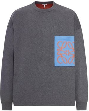 Loewe Anagram Cotton Blend Sweater With Pocket - Gray