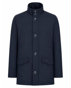 Herno Technical Fabric Coat With High Collar And Buttons - Blue