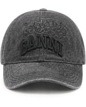 Ganni Embroidered Denim Cap - Grey