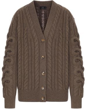 Etro Cable Knit Cardigan With Curly Sleeves - Brown