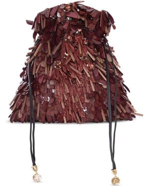 La DoubleJ Borsa A Secchiello Con Paillettes E Frange Decorative - Red