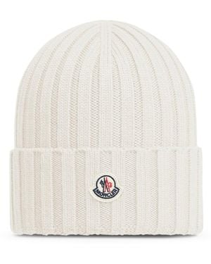 Moncler Logo-Embroidered Wool Beanie - White