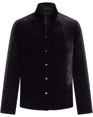 Gucci Dãvorã Gg Stretch Velvet Shirt - Blue