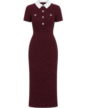 Self-Portrait Bordeaux Textured Knit Midi Dress - Purple