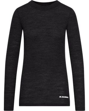 Jil Sander Long-Sleeved T-Shirt With Printed Logo - Black