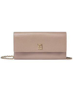 Fendi Ff Continental Wallet With Chain - Gray
