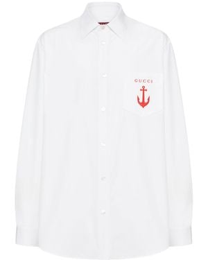Gucci Cotton Poplin Shirt With Embroidery, Size 52, Ready-To-Wear - White