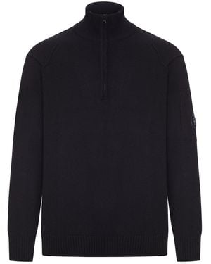 C.P. Company Wool Turtleneck Jumper With Zip - Blue