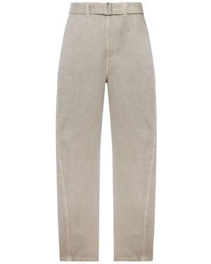 Lemaire Twisted Cotton Twill Trousers With Belt - Grey