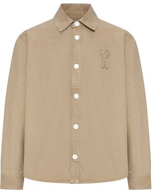 Ami Paris Ami De Coeur Cotton Knit Shirt Jacket - Natural