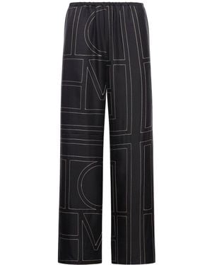 TOTEME Silk Trousers With Monogram - Black