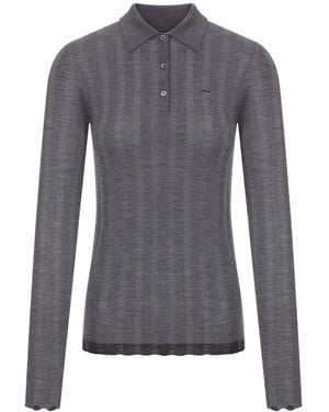 Prada Polo in maglia a coste con logo - Grigio