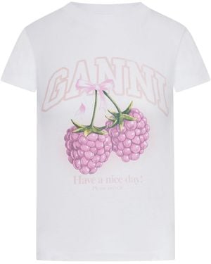 Ganni Cotton T-Shirt With Placed Print - White