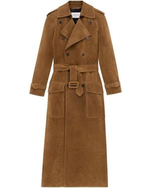 Saint Laurent Suede Trench Coat - Brown