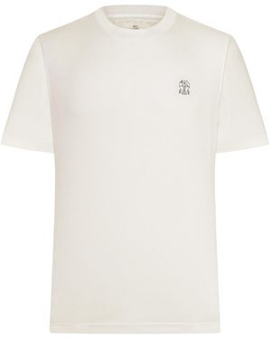 Brunello Cucinelli Cotton T-Shirt With Contrasting Logo Print - White