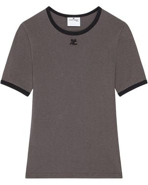 Courreges T-shirt With Contrasting Cotton Profiles - Grey