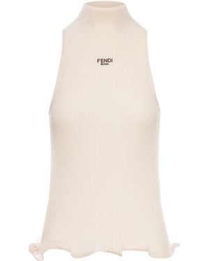 Fendi Cotton Top Finished With Ruffles - Natural