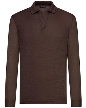 Nome G Long-Sleeved Linen Polo Shirt - Brown