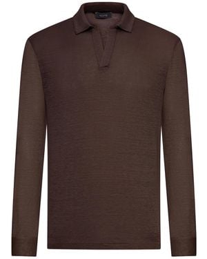 Nome G Long-Sleeved Linen Polo Shirt - Brown