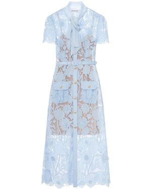 Self-Portrait Midi Lace Dress With Layers On The Neck - Blue