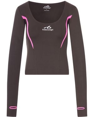 Balenciaga Techwear Long-sleeved Top In Technical Fabric In Khaki And Fluorescent Pink - Black