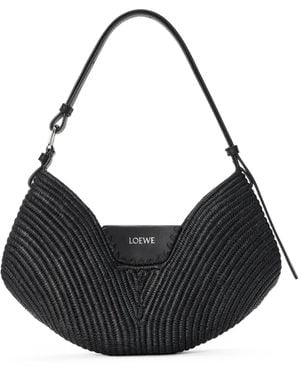 Loewe Borsa loewe swing media in rafia e pelle di vitello - Nero