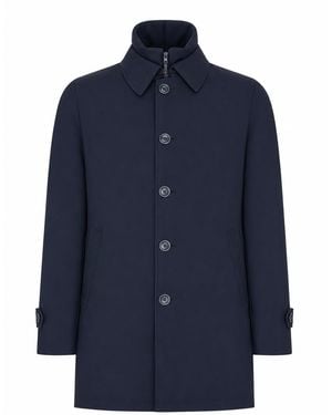 Herno Waterproof Technical Fabric Coat With Buttons And A High Collar - Blue