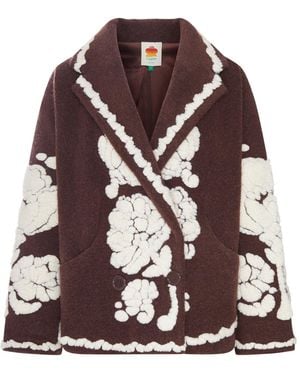 FARM Rio Coat With A Contrasting Floral Pattern - Brown
