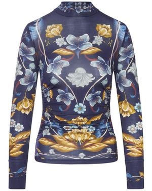 FARM Rio Floral Print High-Neck Top - Blue